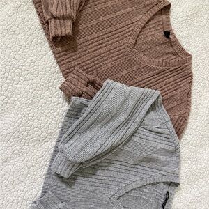 SHEIN Brown and Gray V-Neck Sweaters